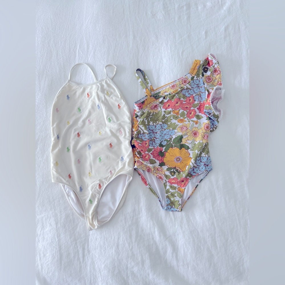 Janie & Jack & Polo Girls 1-piece bathing suit set of 2 in sizes 10, & 12.